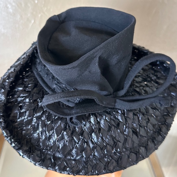 ASTOUNDING 1930s\' BLACK TILT FEDORA WITH GROSGRAIN CROWN + STRAW BRIM + STRAP main image 6
